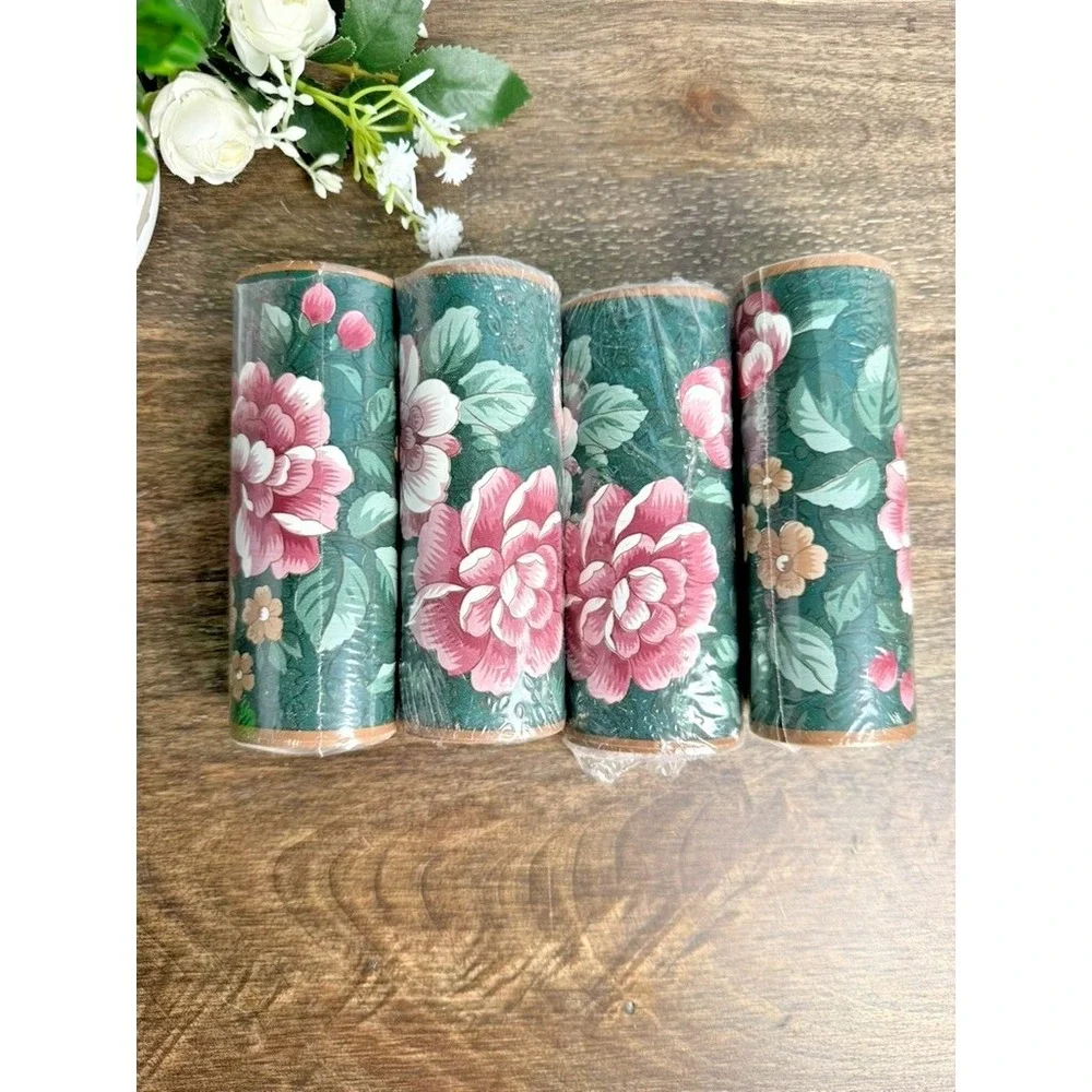 Vintage Rose Wallpaper Border Cottagecore Floral Mauve Green Pre-Pasted NOS